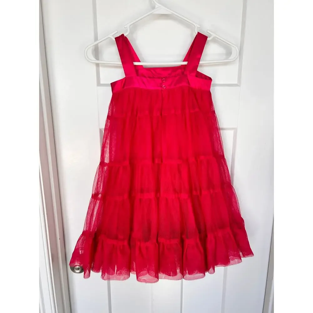 Baby Gap Pirouette Tulle Tiered Dress Satin Trim Layered Formal Red Size 5 Years